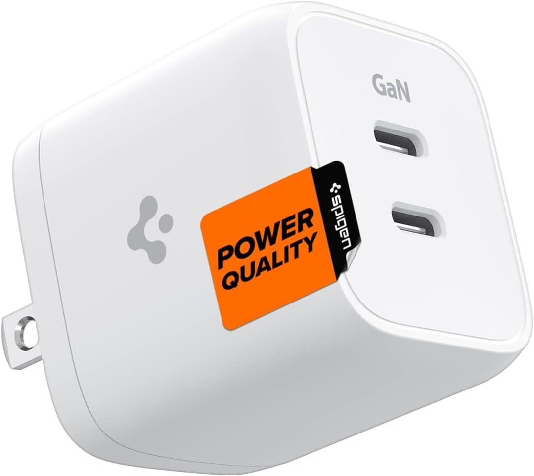 Spigen GaN 452 Total 45W 2 Ports GaN III Tech Dual USB C Wall Charger PD 3.0 Charging Block for iPhone 16 15 14 13 12 Plus Pro Max iPad Air Samsung Galaxy S25 Series S24 S23 Z Fold Flip 6 5 4 S22 S21