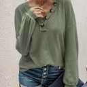 BTFBM Womens Fall Fashion 2025 Long Sleeve Shirts Spring V Neck Loose Casual Deco Button Lightweight Waffle Knit Tops (S)