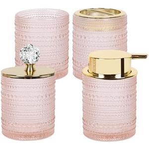 FEILANDUO Bathroom Accessories Set,3Pc Glass Bathroom Accessories,Vanity Bathroom Decor, (Pink)