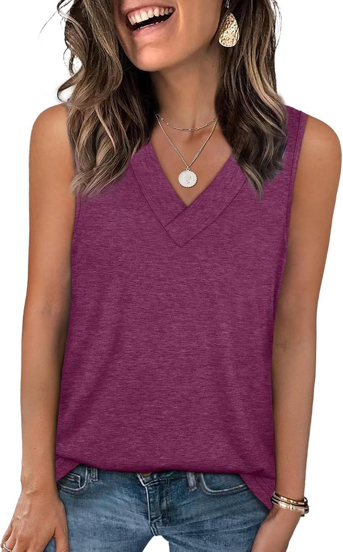 WIHOLL Tank Tops for Women Summer V Neck T Shirts Trendy Sleeveless Basic Tees Fashion Clothing (M)