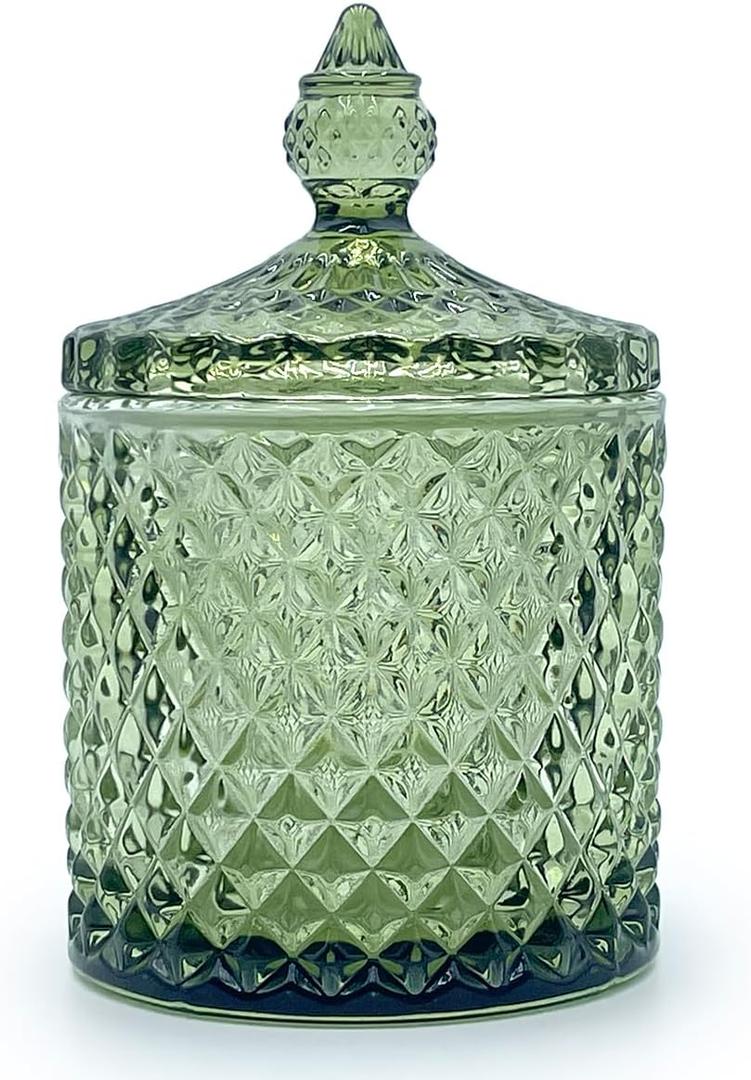 Colorful Glass Jar With Lid,Candy Cookie Jars,Jewelry Box,Christmas Decorative Jar(Olive Green)