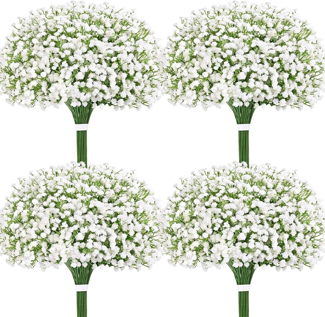 Yastouay 50 Pcs Babys Breath Artificial Flowers, White Baby Breath Flowers Artificial Bulk, Real Touch Fake Flowers Babys Breath Gypsophila for Wedding Home Party Bouquet Floral Arrangement Decor