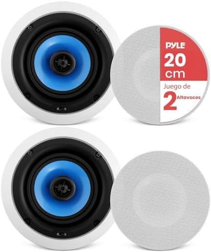 Pyle Home 2-Way In-Wall In-Ceiling Speaker System - Dual 8 Inch 300W Pair of Ceiling Wall Flush Mount Speakers w/ 1" Silk Dome Tweeter, Adjustable Treble Control - For Home Theater Entertainment PIC8E