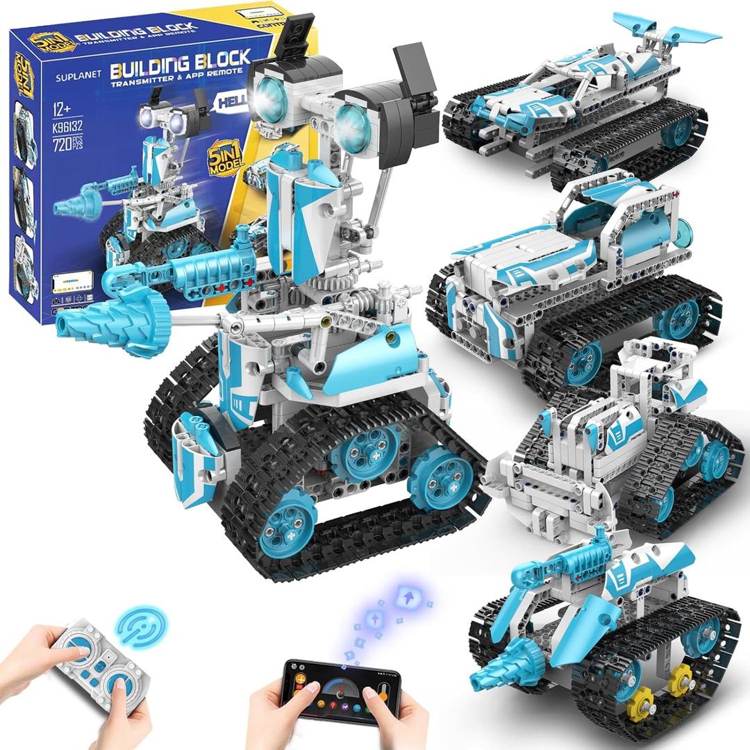 Suplanet STEM Robot for Kids Ages 8-14, 5-in-1 Remote Control and APP Programmable Robot Toys - 720 Pcs DIY Building Science Educational Kit, Building Block Birthday Present for Teen Boys Girls