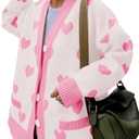 Saodimallsu Womens Oversized Heart Cardigan Color Block V Neck Button Long Sleeve Chunky Valentines Sweaters S