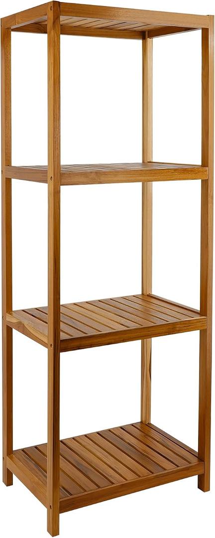 VaeFae Teak Bathroom Shelf, 4-Tier Storage Shelf, Wooden Stand Shelf Organizer for Bathroom, Kitchen, Living Room, Laundry, Garage, 12 x 17.3 x 47.2 inches