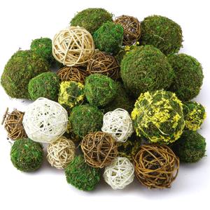 Yunsailing 36 Pcs Moss Decorative Balls for Centerpiece Bowls and Rattan Wicker Balls Handmade Orbs Spherical Assorted Vase Filler Tabletop Decor for Garden Wedding Party (Rustic, Retro Colors)