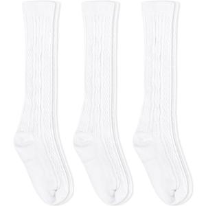 Jefferies Socks Girls 2-6X Classic Cable Knee High 3 Pair Pack (Small, White)