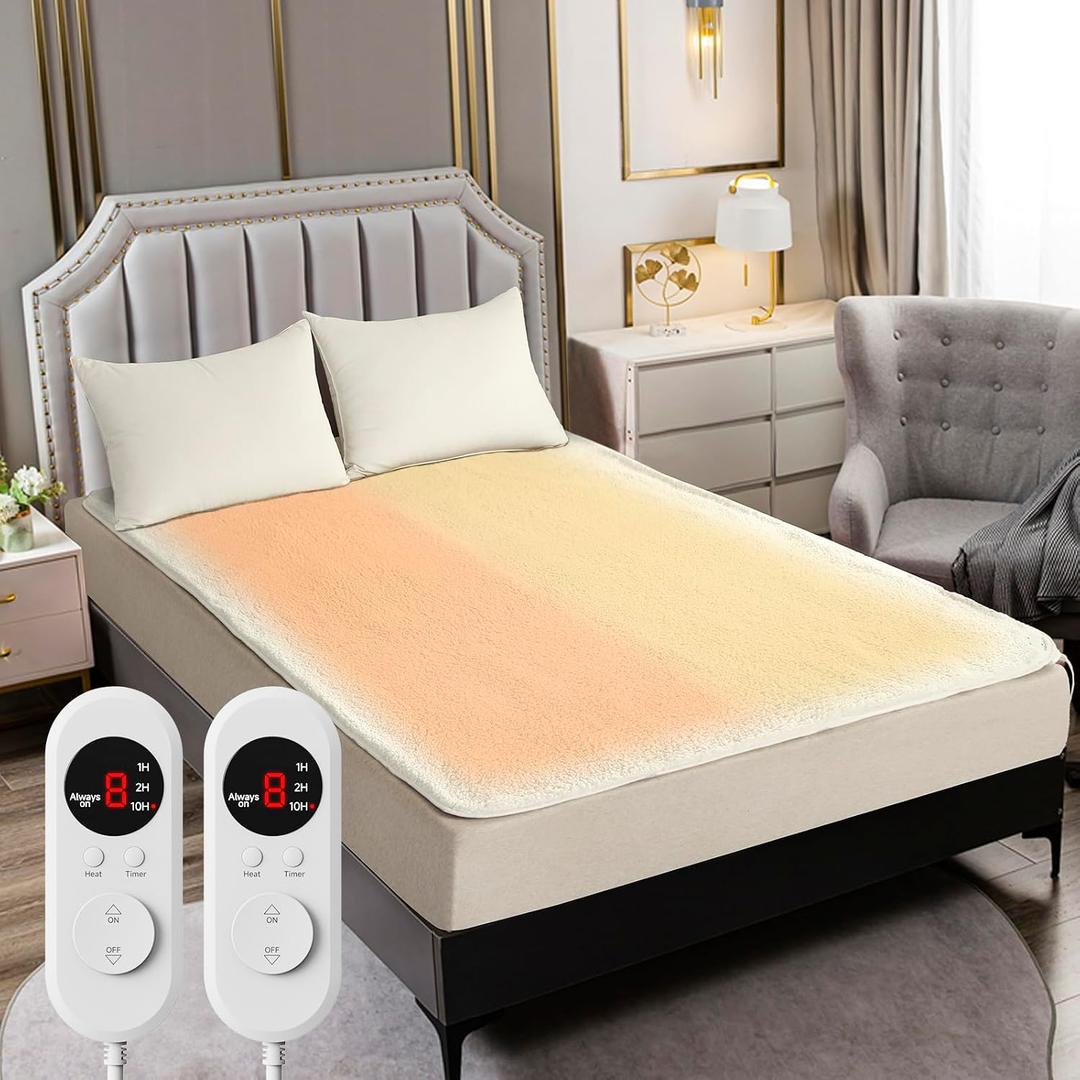 Heated Mattress Pad Queen Size Electric Bed Pad with Dual Zone Control, Heated Mattress Cover, Thick Underblanket Sheet, Bed Warmer (07 Cream, 60" x 80")