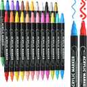 Nauets 24 Colors Dual Tip Acrylic Paint Markers, Premium Dot&Fine Tip Coloring Paint Pens for Rock, Wood, Fabric, Canvas, Glass, Paper, Ceramic, Scrapbook, Egg, DIY Crafts Supplies - Mothers Day Gifts