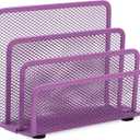 EASEPRES Desk Mail Organizer, Office Small Letter Sorter Desktop File Organizer Metal Mesh with 3 Vertical Upright Compartments, Purple 1 Pack