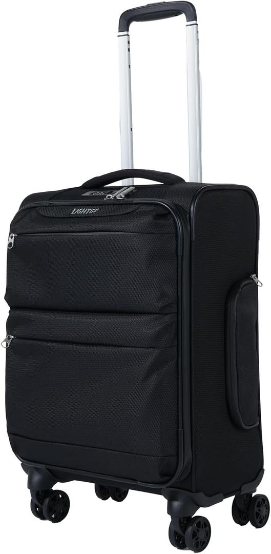 LIGHTGO 20" Carry On Softside Luggage, Ultra Light, TSA Lock Black, 20in