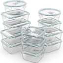 Razab 24 Pc Airtight Glass Food Storage Containers - Glass Meal Prep Containers - Freezer to Oven Safe - Steam Release Valve BPA Free - Airtight Bento Boxes - Leak Proof (12 lids & 12 Containers)