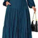 BTFBM Women Formal Dress Spring Square Neck Puff Long Sleeve Smocked Tiered Flowy Wedding Guest Maxi Dresses Pockets (Small, Dark Blue)