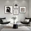 Framed Matisse Abstract Wall Art for Living Room, Set of 4 Piece Black and White Modern Canvas Artworks, Mid Century Neutral Beige Minimalist Painting Prints for Bedroom Hallway Office Wall Decor, 32" H X 60" W