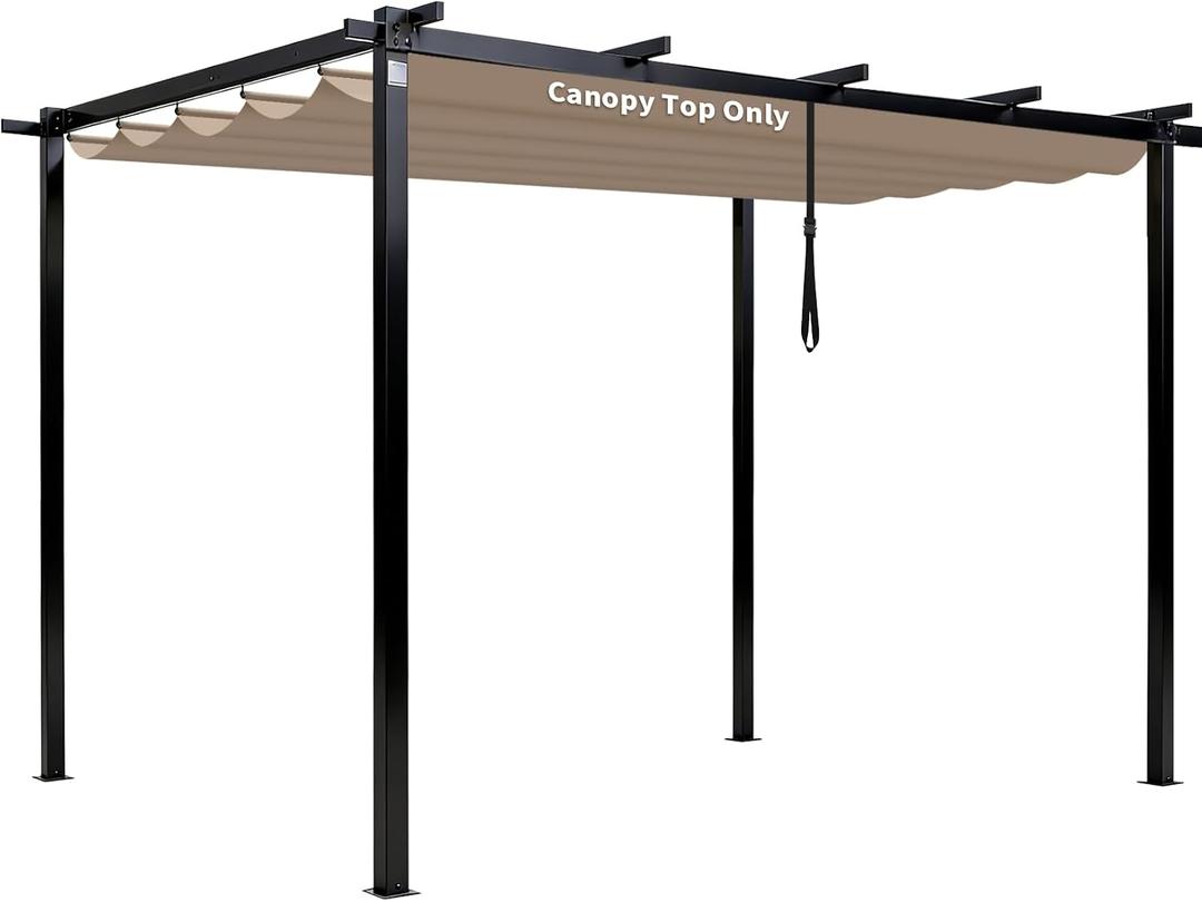 10' X 10' Pergola Shade Cover for Outdoor Retractable Durable Fabric Canopy Replacement Top Only, Sun Shade for Outside (Beige)