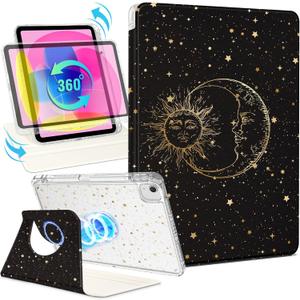 Shorogyt for iPad Air 11 Inch Case M3 2025&M2 2024/Air 5th Generation 2022/Air 4th Gen 2020/Pro 11 Inch Case Magnetic Stand for Women - Cute 360 Degree Rotating Covers Girls Pencil Holder,Star Moon