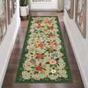 GarveeHome 2x6 Runner Rug Boho Floral Rug Non-Slip Low Pile Machine Washable Stain ResistantThrow Rugs for Hallways, Kitchen, Laundry, Bedroom, Bathroom, Light Green