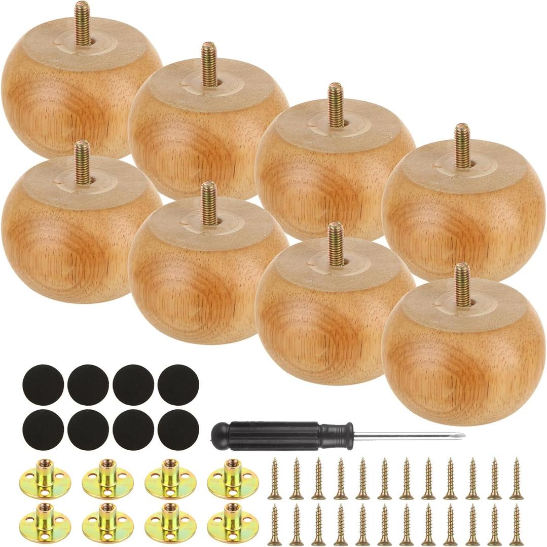 Acrux7 2 Inch Wooden Furniture Legs Set of 8 Solid Wood Sofa Leg Bun Feet Replacement, Round Furniture Legs for Cabinet, Sofa, Dresser, Ottoman, Couch, TV Stand