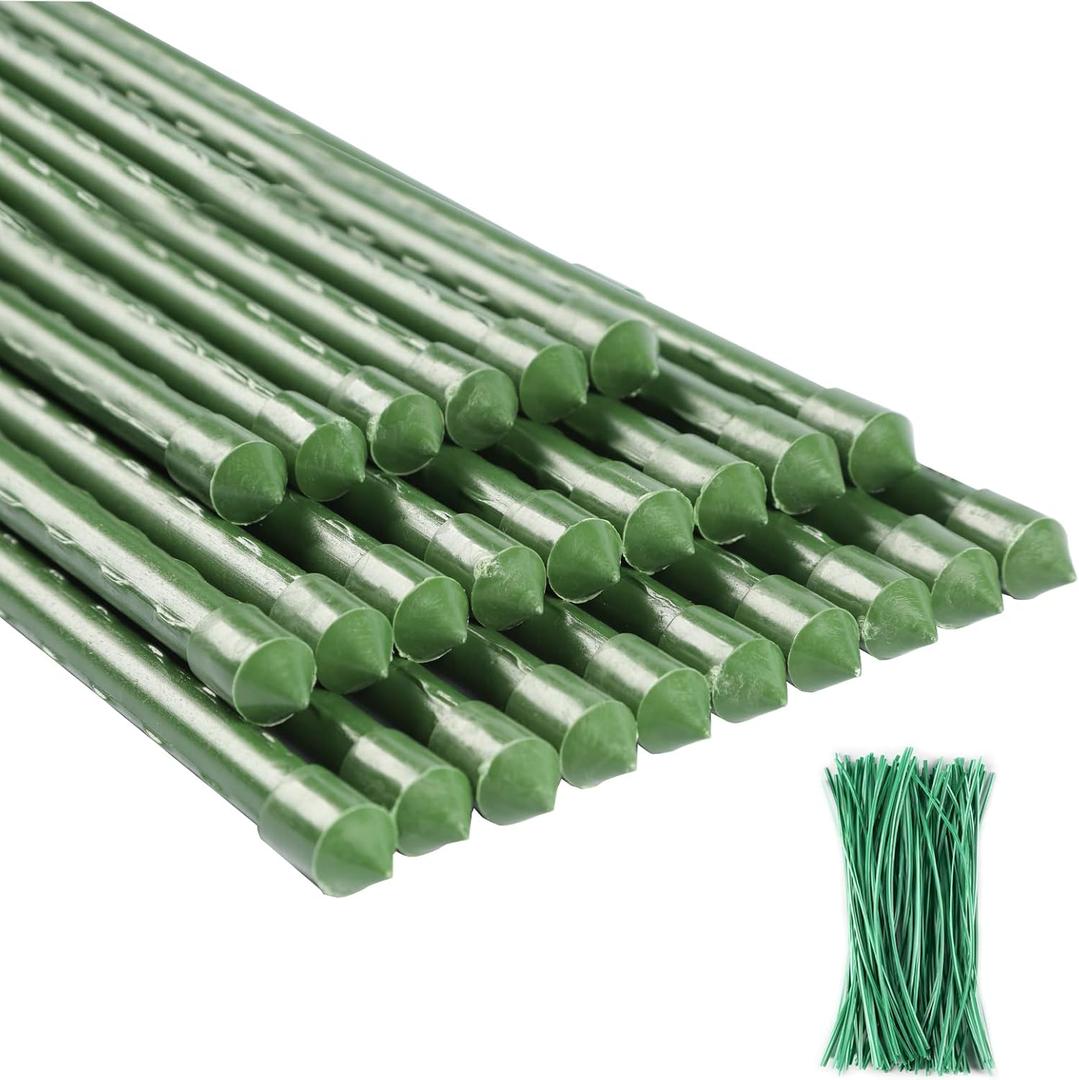 48 inch Garden Stakes 4ft 25 Pack Tomato Stakes Plant Sticks with 100 Ties