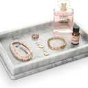 Large Natural Marble Bathroom Vanity Tray 12 inch, Carrara White Stone Jewelry Tray, Rectangle Sink Trays, Modern Tank Trays, Countertop Organizer for Soap Dispenser, Kitchen, Home Decor