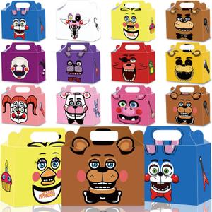 24Pack Five Nights at Freddy Party Gift Boxes - Five Nights at Freddy Party Favor Supplies Candy Treat Gift Boxes with Handles for Birthday Party Decorate - 12 Different Designs