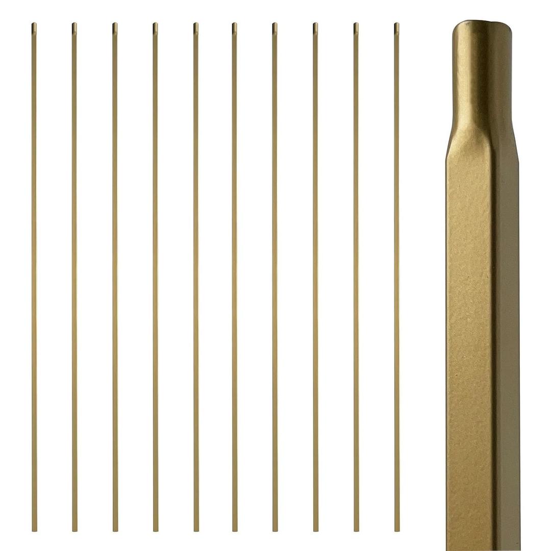 44" Brass Gold Wrought Iron Plain Balusters for Staircase Interior, 1/2" Square Hollow Iron Spindles, Decorative Stair Railing, Pack of 10
