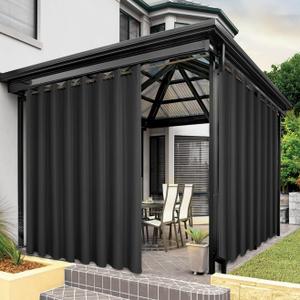 BONZER Waterproof Indoor/Outdoor Curtains for Patio Thick Privacy Extra Wide Grommet Curtains for Bedroom, Living Room, Porch, Pergola, Cabana, 1 Panel, 150"W x 95"L inch, Charcoal