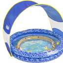 SunSmart Lazy River Kiddie Pool - Inflatable Kids Pool with 2 Toy Ducks and Removable Sunshade Canopy - Dark Blue/Yellow