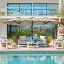SUPERJARE 13FT Outdoor Umbrella for Patio, Double sided Pool Umbrellas with Fade Resistant Canopy, Large Table Umbrella for Deck, Market, Backyard - Warm Beige