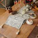 Embroidered Table Runner Boho Farmhouse Dresser Scarf Macrame Rustic Lace Doily with Tassel for Kitchen Indoor Outdoor Fireplace (Gray, 14 x 38 Inches) (Grey)