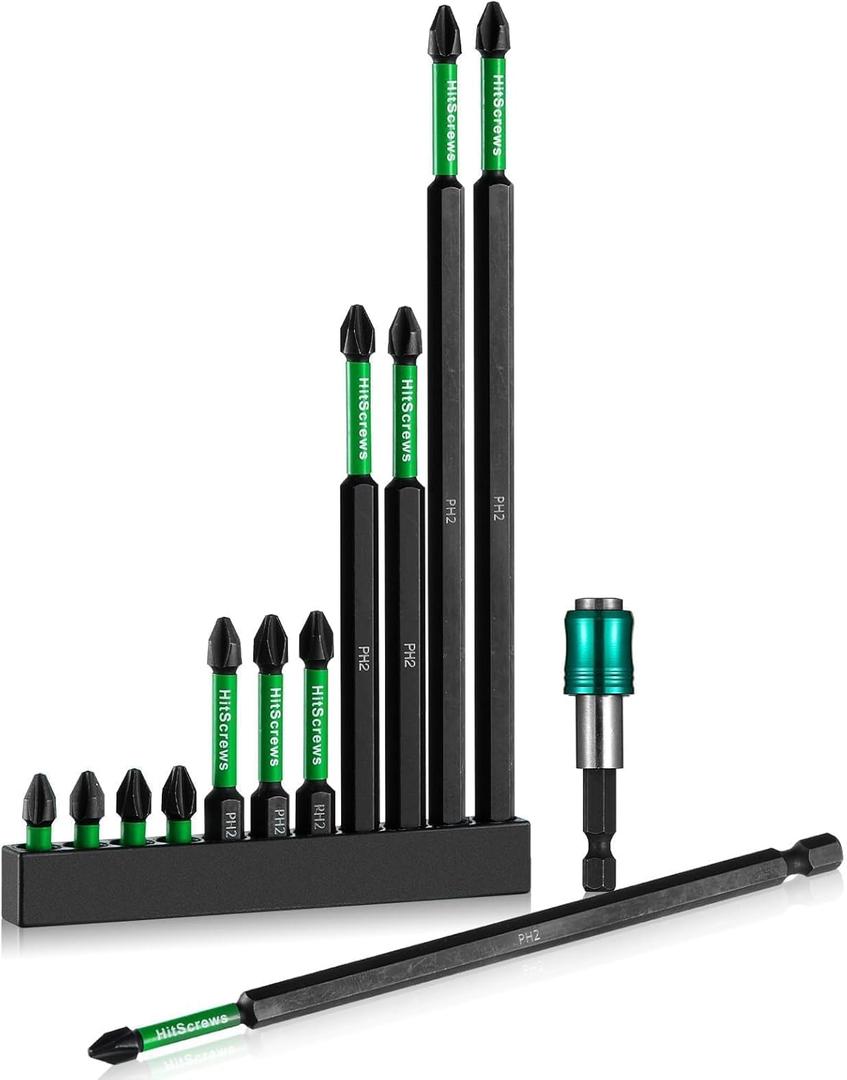 PH2 Long Phillips Screwdriver Bit Set 12 Pack Mixed Length Phillips Impact Driver Bits with High Magnetic Bit Holder, S2 Steel, 1"/2"/4"/6" Magnetic Driver Bits