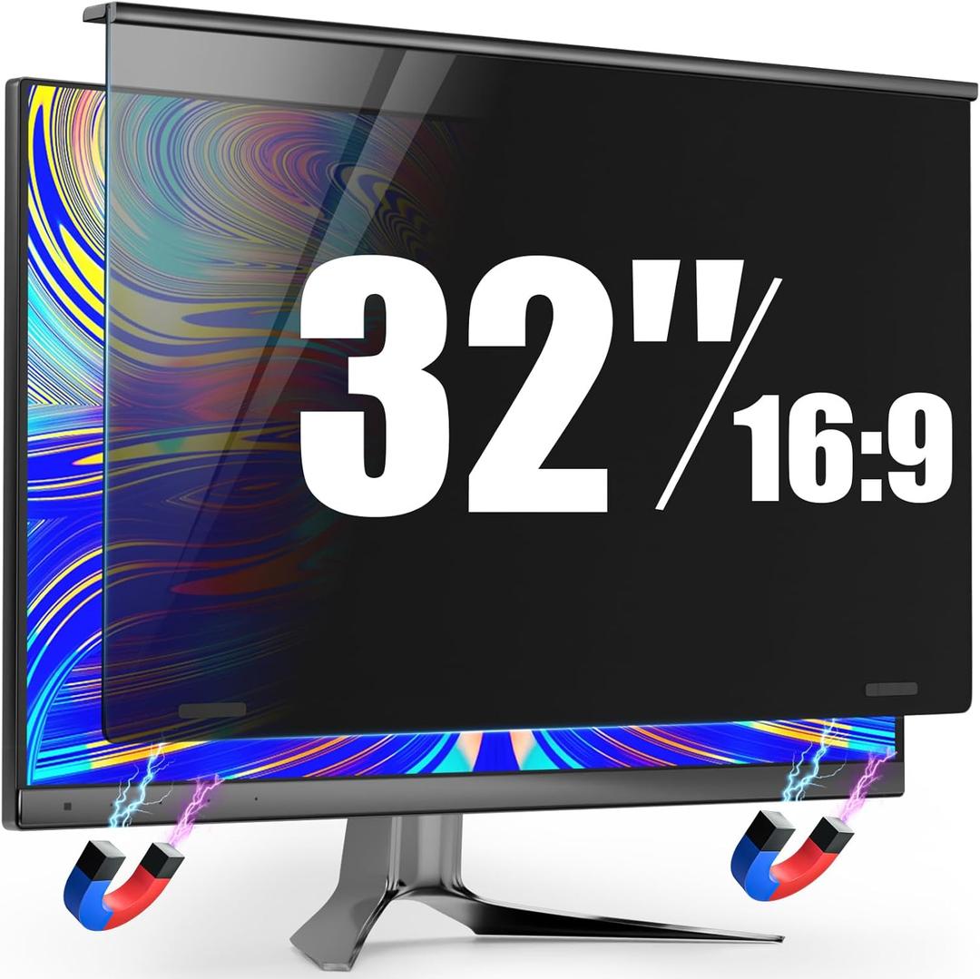 Magnetic 32 Inch Privacy Screen for Frameless Computer Monitor 16:9 Aspect Ratio, Hanging Blue Light Screen Protector Eye Protection Anti-Spy Shield, 32in Removable Privacy Filter