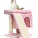 SYANDLVY Small Pink Cat Tree with Perch for Indoor Cats, Cat Tower with Scratching Post, Modern Activity House for Large Cats, Condo with Board, Kittens Cave