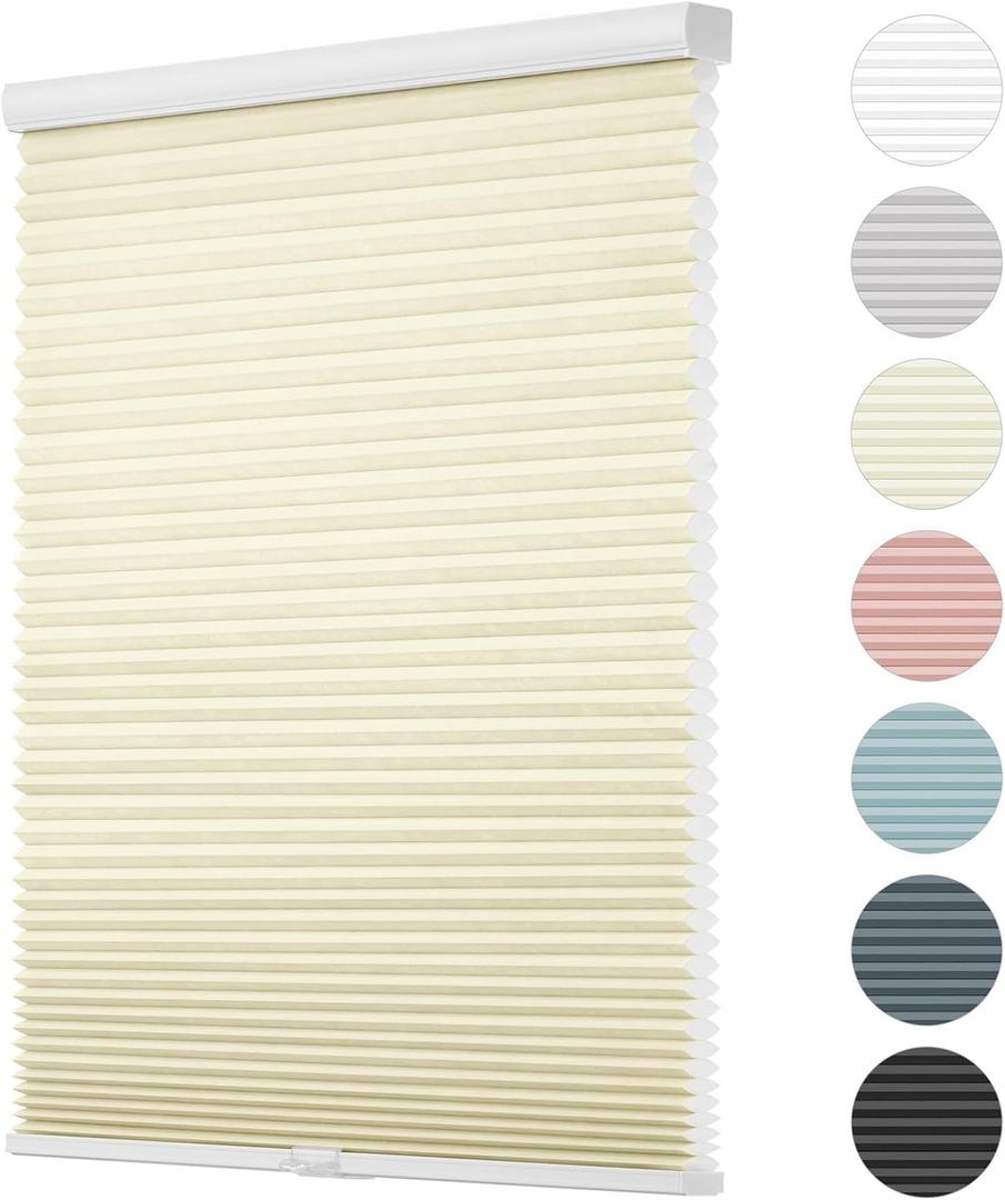 Changshade Custom Size Cellular Window Blinds Cordless, Light Filtering Pleated Honeycomb Shades, 1.5 inch Single Cell Cellular Shades for Bedroom, Bathroom, French Door, Beige, JZCMC-CEL-BG-D