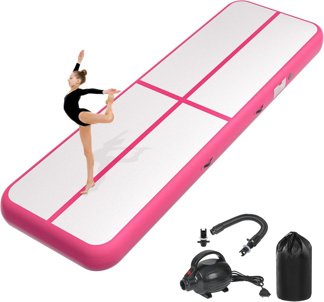 Inflatable Air Gymnastics Tumbling Mat 6ft 10ft 13ft 16ft 20ft, Air Tumble Track Mat 4/8 inches Thickness with Electric Air Pump for Home Use Training Cheerleading Yoga Water Beach Park (Pink)