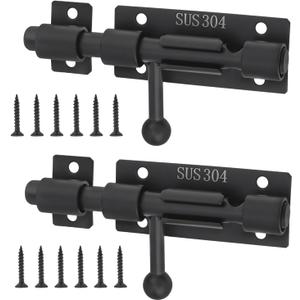 Slide Bolt Gate Latch, 2 Pack 4 Inch 304 Stainless Steel Barrel Bolt Latch with 8 mm Padlock Hole, 10 mm Bolt Heavy Duty Black Sliding Latch Lock