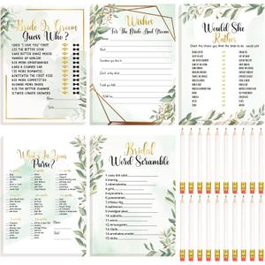 Teling 145 Pieces Bridal Shower Game Bridal Shower Favors Set Wedding Games Cards and Pencils for Bride Groom Bachelorette Party Wedding Party Favor(Eucalyptus Style)