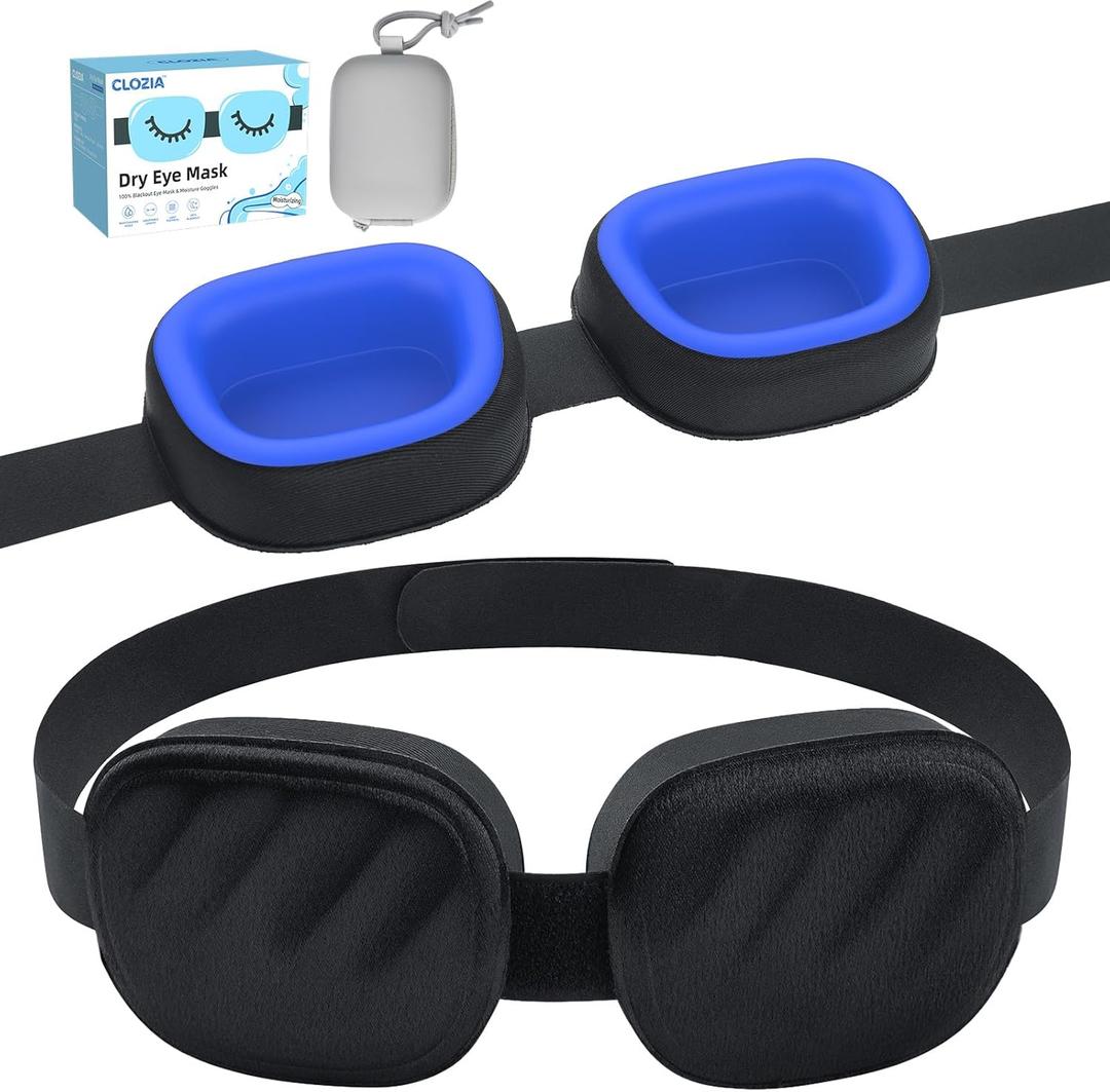 CLOZIA Eye Mask for Dry Eyes, Dry Eye Relief Sleep Mask with Moisture Chamber Goggles, Blackout Sleep Mask for Men & Women, Soft Silicone Eye Mask for Sleeping, Travel & Shift Work