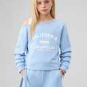 Tween Girls Clothes Off The Shoulder Sweatshirt and Wide Leg Sweatpants Sweatsuit Size 7-14 (Blue, S)