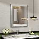 SMIROR Brushed Silver Bathroom Mirror for Over Sink, 24x 28 Metal Thick Framed Rectangle Vanity Mirror for Wall, Right Angle Corner, Anti-Rust, Horizontally or Vertically Mounted