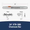 Husqvarna X-Tough 24 Inch Chainsaw Bar, 3/8" Pitch, .050" Gauge, 84 Drive Links, Chainsaw Accessories and Tools, Gifts for Men