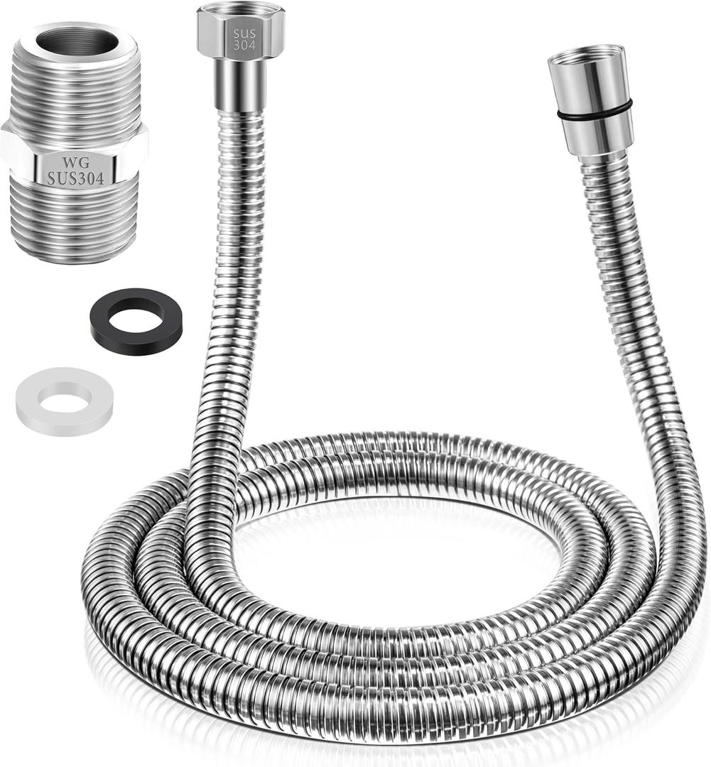 Dreyoo 1 Pack 39 Inch Shower Hose with Shower Extension Connector, Extra Long Handheld Head Hose with Brass Insert and Nut, 1/2 to 1/2 Extender, Stainless Steel