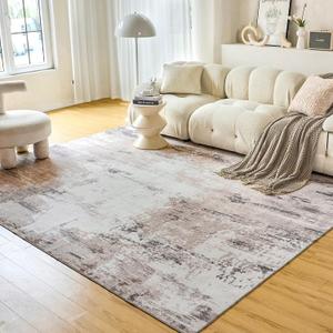 OIGAE Modern Abstract Area Rug 5x7 - Soft Durable Low-Pile Machine Washable Rug with Non-Slip Backing, Stain Resistant for Living Room, Bedroom, Dining Room, and High-Traffic Areas, Light Brown