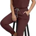 Scrubs for Women Set, Medical Women Scrubs-Stand-Up Collar Scrub Top & Jogger Scrub Pants with 8 Pockets (S)