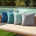 MIULEE Pack of 4 Decorative Outdoor Throw Pillow Covers Linen Waterproof Pillow Covers Farmhouse Cushion Cases for Patio Garden Tent Balcony Couch Sofa 16x16 inch Blue