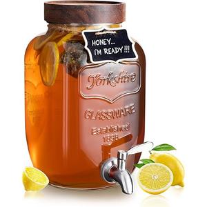 1 Gallon Glass Beverage Drink Dispenser with Metal Spigot - Yorkshire Mason Jar Glassware