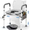 Raised Toilet Seat with Handles – Toilet Riser for Seniors – Adjustable Height & Width Commode Chair with Bowl – 500 lbs Handicap Elevated Seat for Elderly, Pregnant – Fits Any Toilet