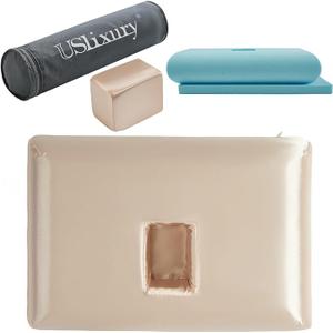 USlixury Piercing Pillow - Ear Piercing Pillow with Foam Plug, 18x12 Large Donut Plilow with 4.7x3.2 Off Center Ear Hole, Adjustable Peircing Plilow for Side Sleeper, CertiPUR-US Memory Foam,Champagne