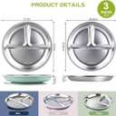 Greentainer 3 Pack Stainless Steel Baby Plates with Suction, Divided Toddler Plates with Removable Silicone Sleeves, Unbreakable Kids Dishes for Dinner & Snack, Non-Toxic, Dishwasher Safe